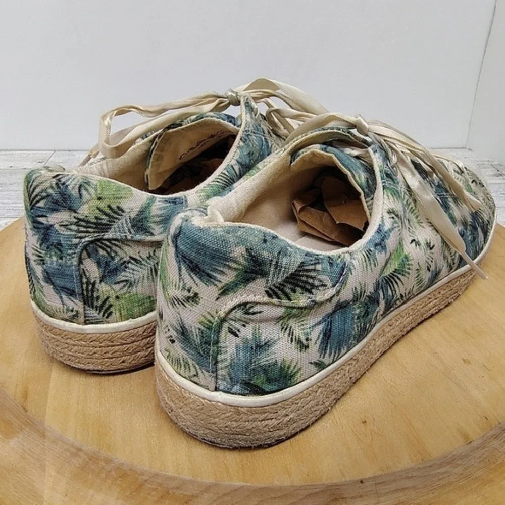 Tropical‎ Espadrille Sneakers Palm Print Glitter Toe Ribbon Lace Womens 11 Green